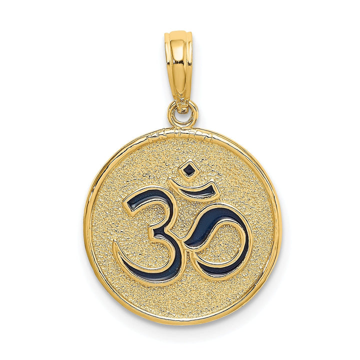 14K Yellow Gold Enameled Om Symbol with Lotus Flower Pendant