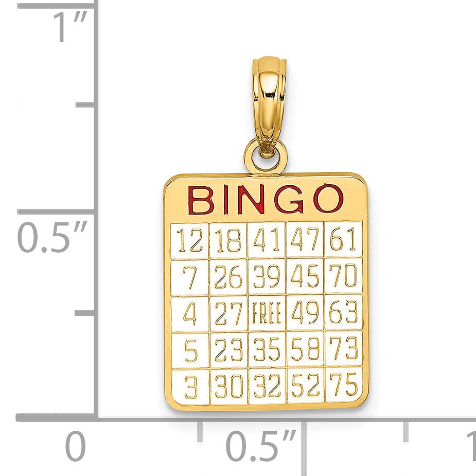 14K Yellow Gold Enameled Bingo Card Charm Pendant