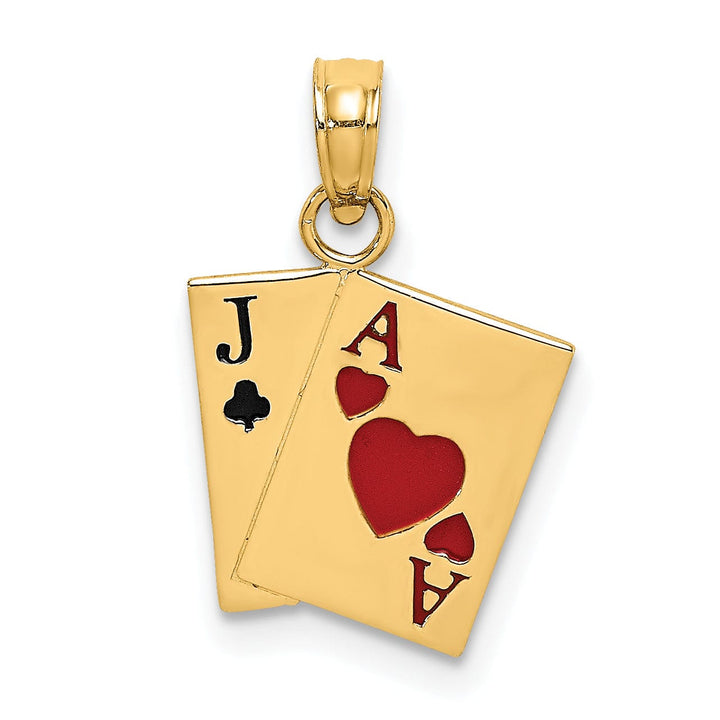 14K Yellow Gold Jack of Clubs, Ace of Hearts Cards Pendant