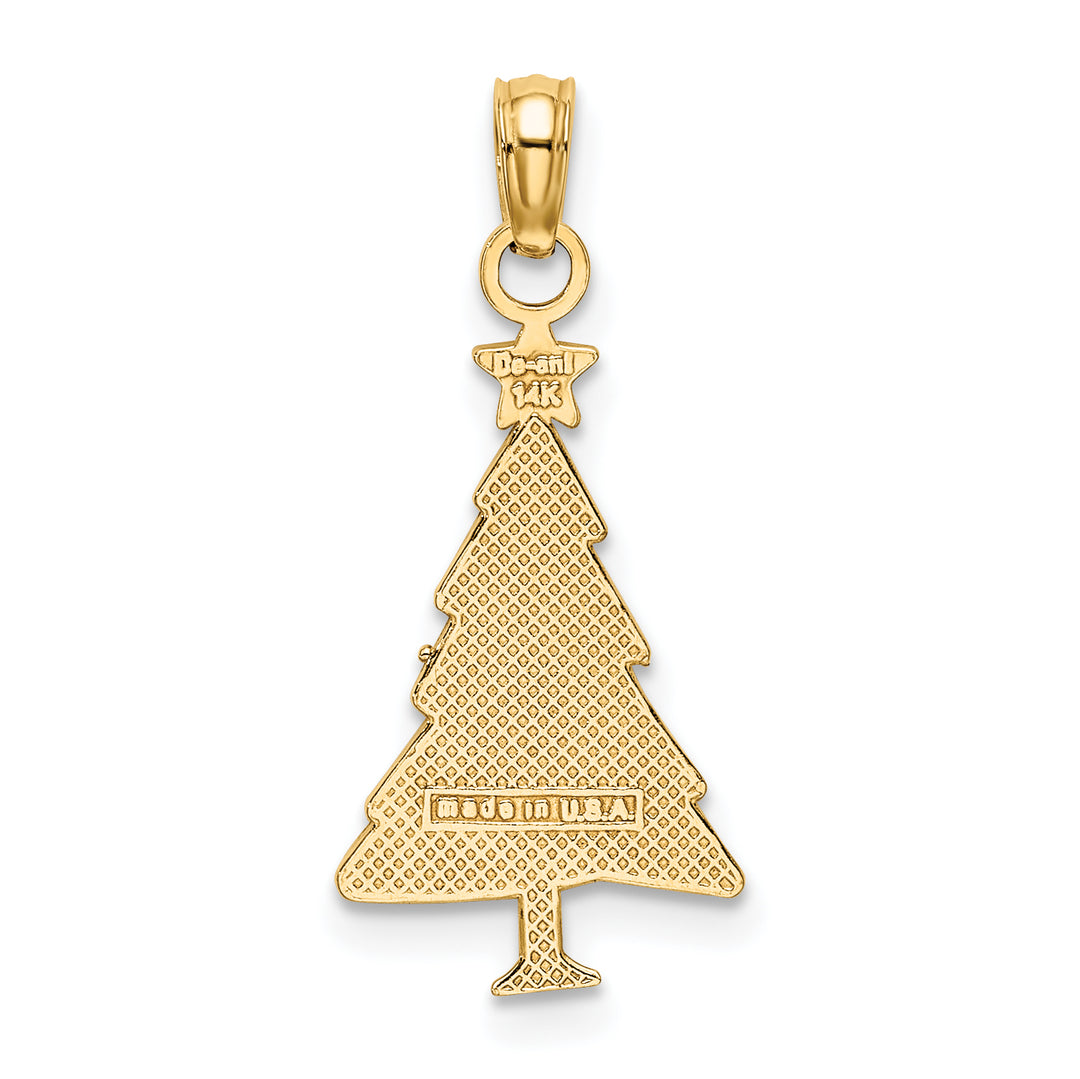 14K Yellow Gold Enameled Green Christmas Tree with Red Star Charm