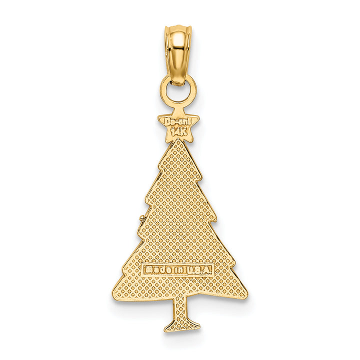 14K Yellow Gold Enameled Green Christmas Tree with Red Star Charm