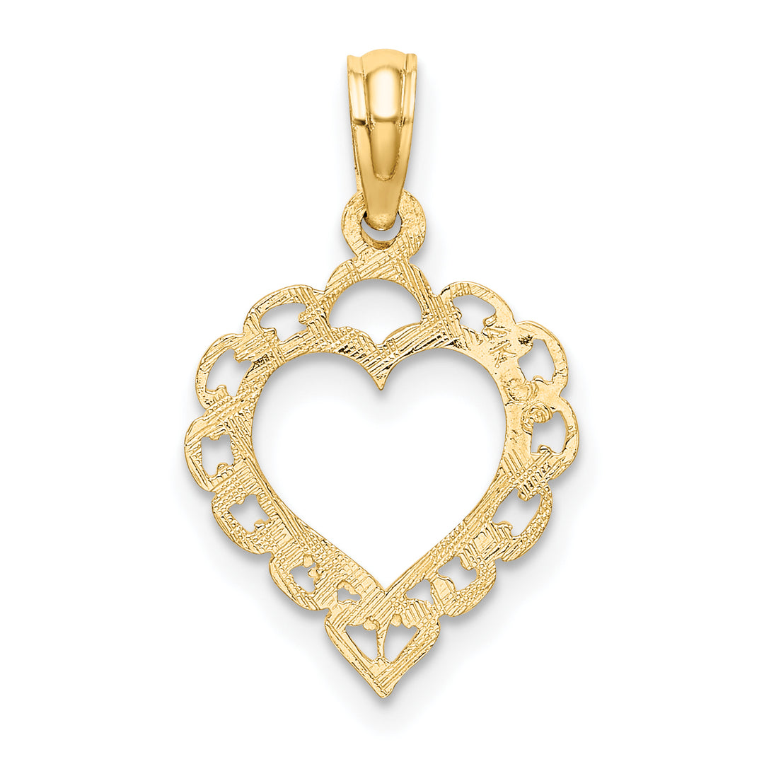 14k Yellow Gold Heart Lace Trim Design Pendant