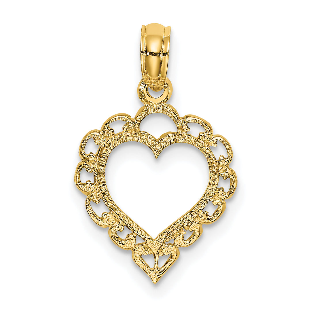 14k Yellow Gold Heart Lace Trim Design Pendant