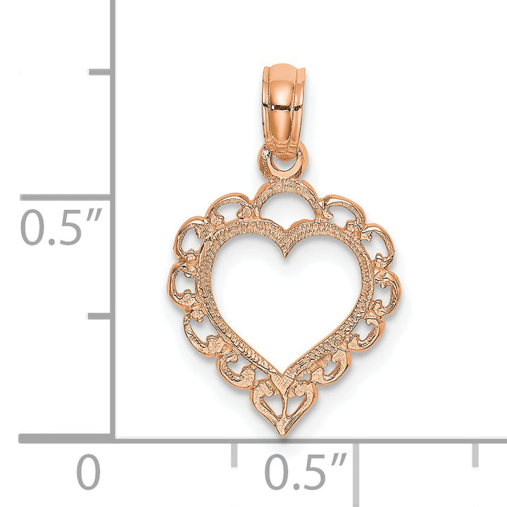 14K Rose Polished Lace Border Heart Pendant