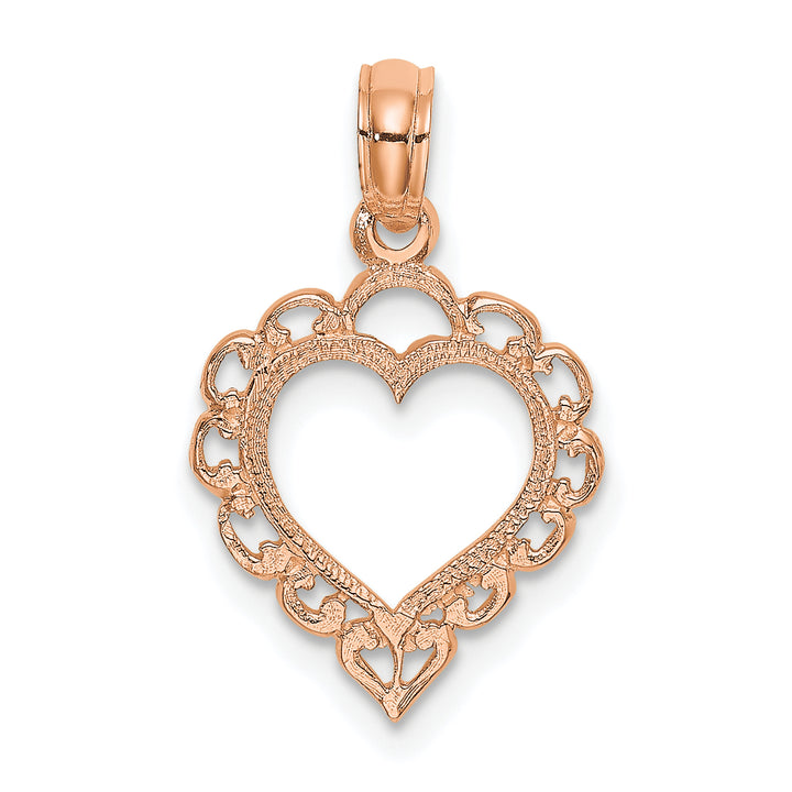 14K Rose Polished Lace Border Heart Pendant