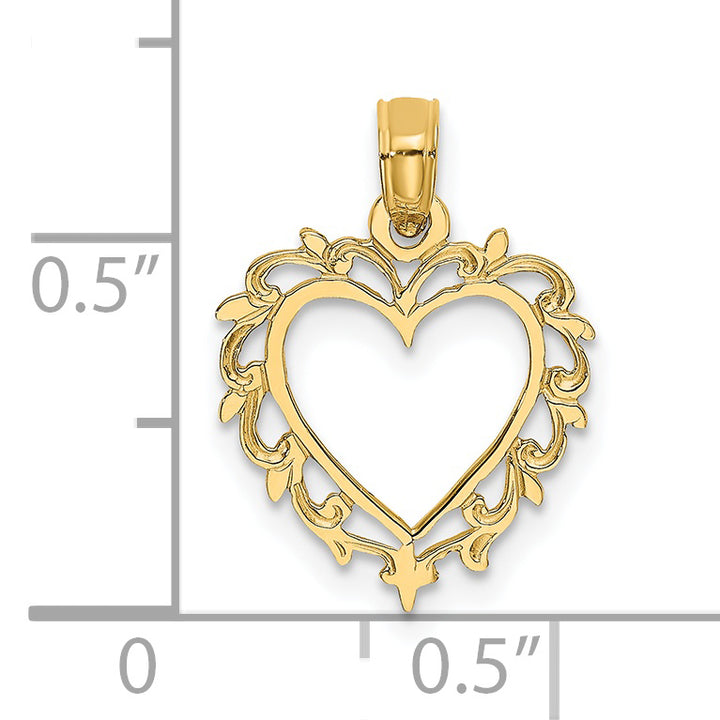 14k Yellow Gold Heart Lace Trim Design Pendant