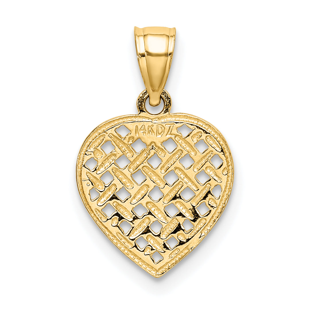 14k Yellow Gold Textured Woven Filigree Heart Design Pendant