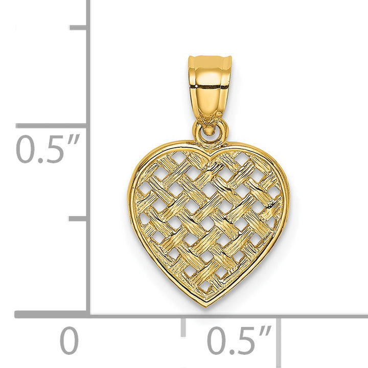 14k Yellow Gold Textured Woven Filigree Heart Design Pendant