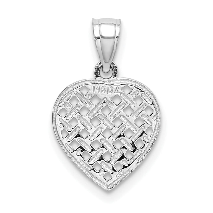 14K White Gold Textured Filigree Woven Heart Design Pendant