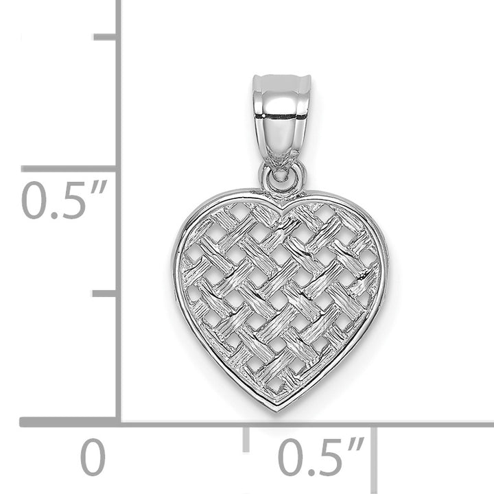 14K White Gold Textured Filigree Woven Heart Design Pendant