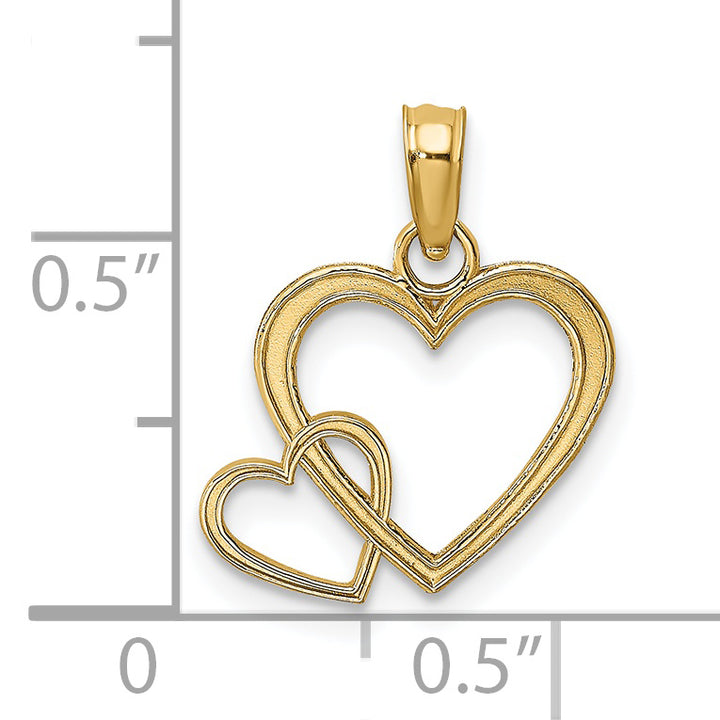 14k Yellow Gold Flat Two Hearts Intertwined Pendant