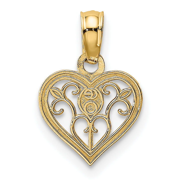 14k Yellow Gold Polished Filigree Heart Pendant