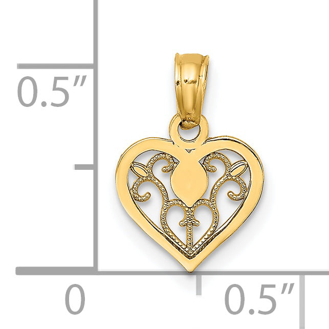 14k Yellow Gold Polished Filigree Heart Pendant