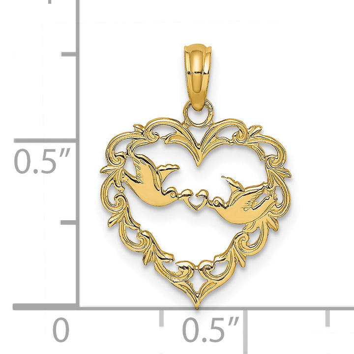 14k Yellow Gold Polished Love Birds in Heart Pendant