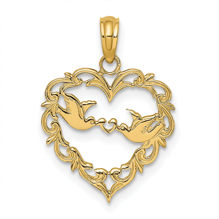 14k Yellow Gold Polished Love Birds in Heart Pendant