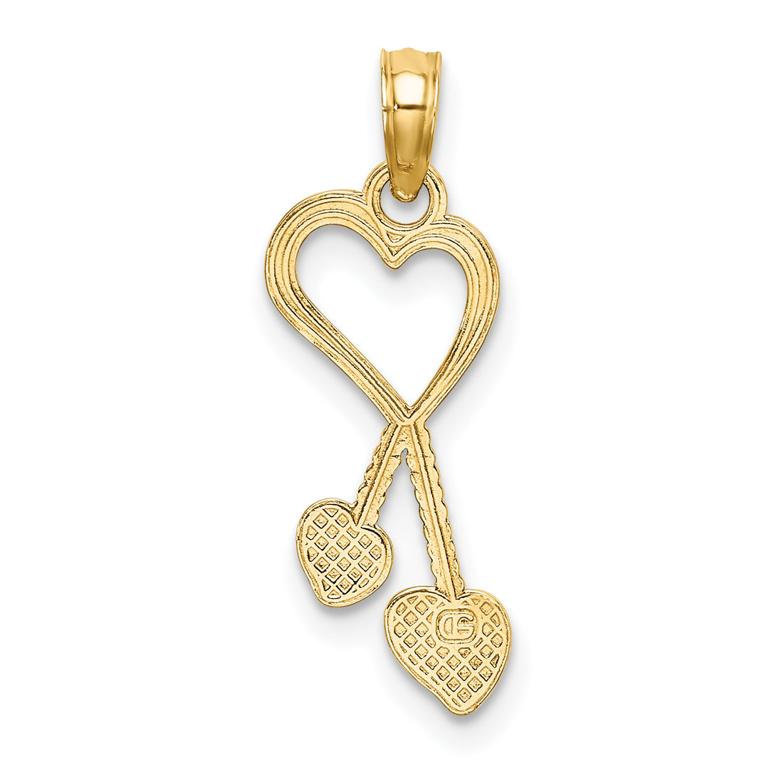 14k Yellow Gold Polished Heart Double Heart Tassle Charm