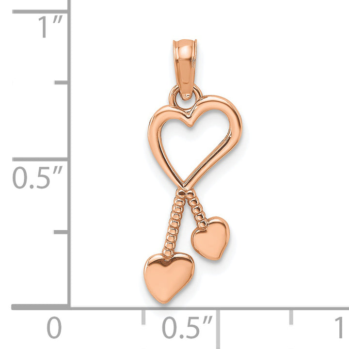 14K Rose Gold Polished Finish Tassle Hearts Pendant