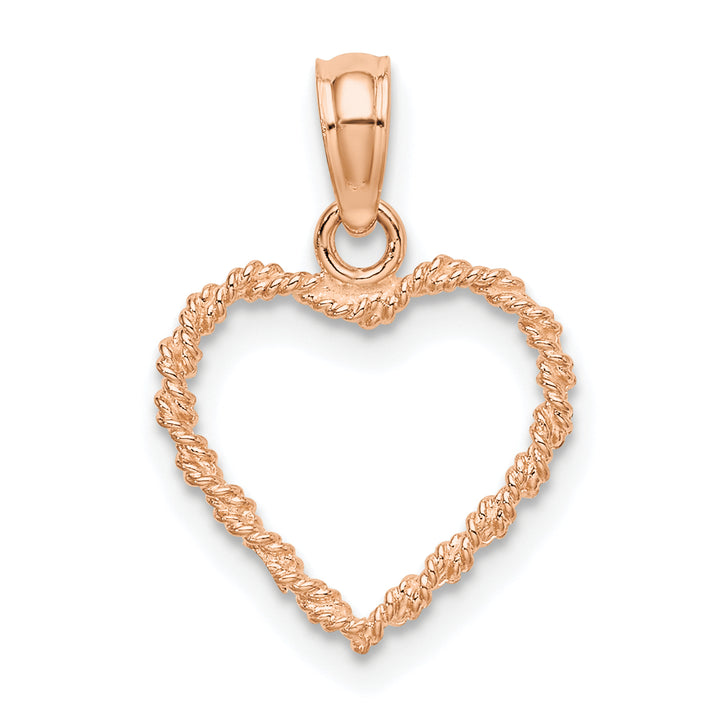 14K Rose Gold 3-D Polished Rope Heart Pendant