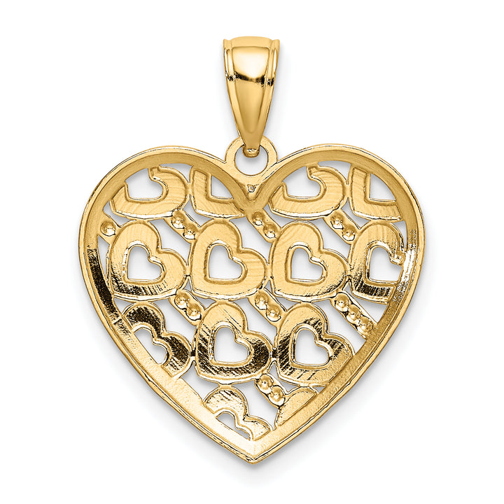 14k Yellow Gold D.C Filigree Heart Pattern Heart Pendant