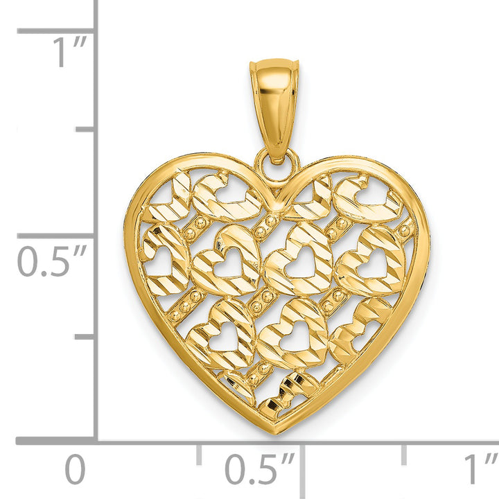 14k Yellow Gold D.C Filigree Heart Pattern Heart Pendant