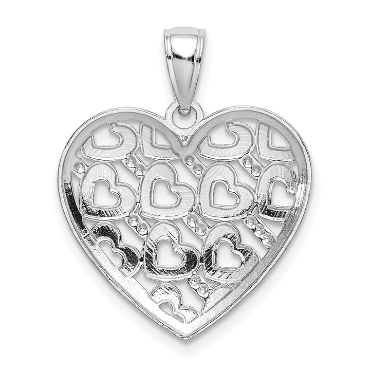 14K White Gold D.C Heart Filigree Pattern On Heart Pendant