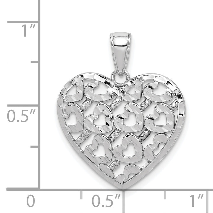 14K White Gold D.C Heart Filigree Pattern On Heart Pendant