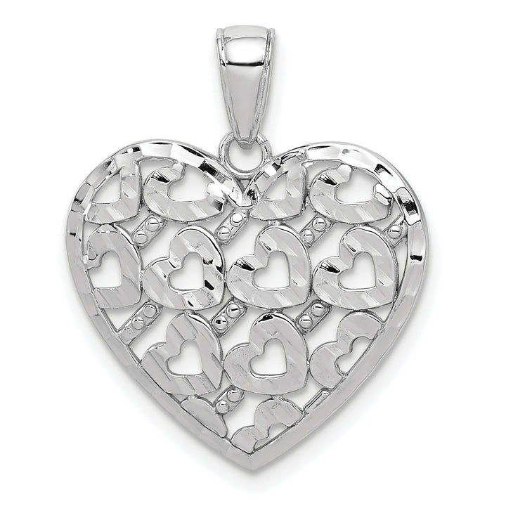 14K White Gold D.C Heart Filigree Pattern On Heart Pendant