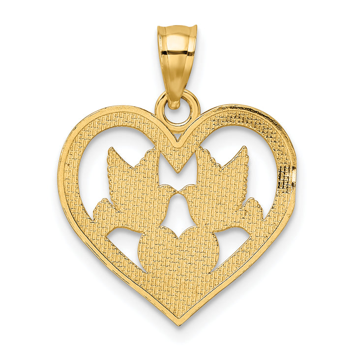 14k Yellow Gold Doves In Heart Pendant