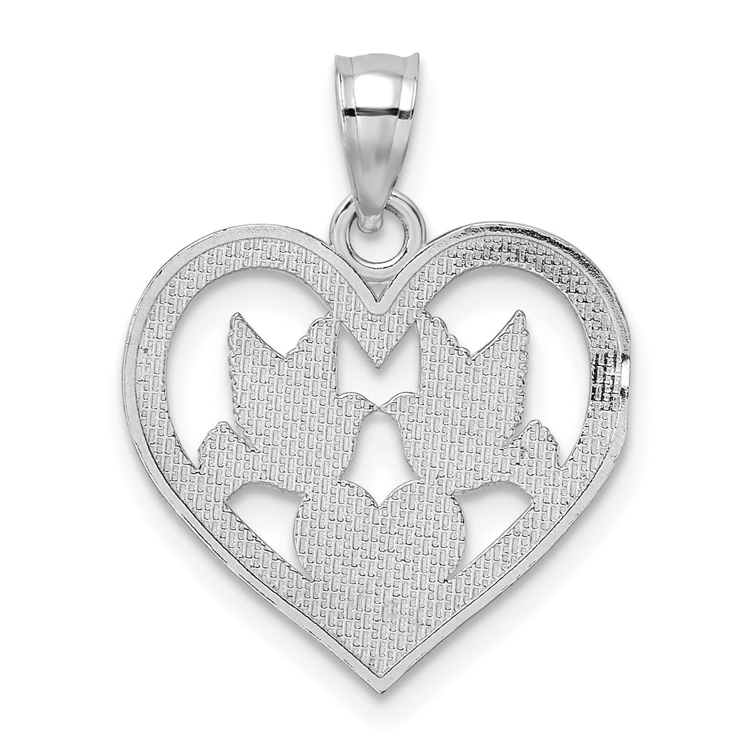 14K White Gold Doves In Heart Design Pendant