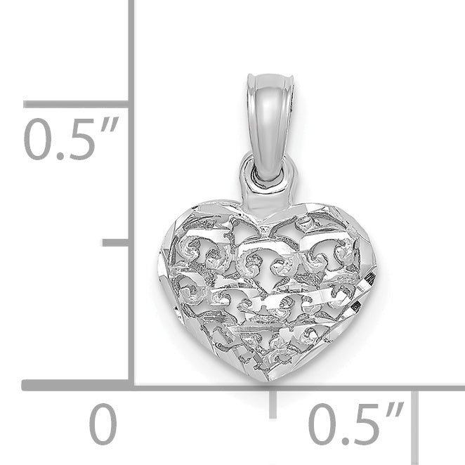 14K White Gold 3-D D.C Mini Puffed Filigree Heart Pendant