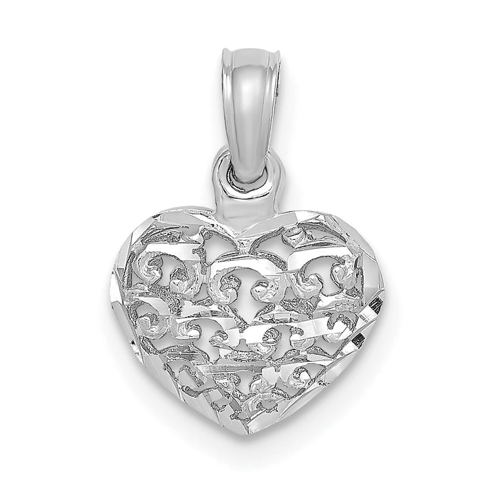 14K White Gold 3-D D.C Mini Puffed Filigree Heart Pendant