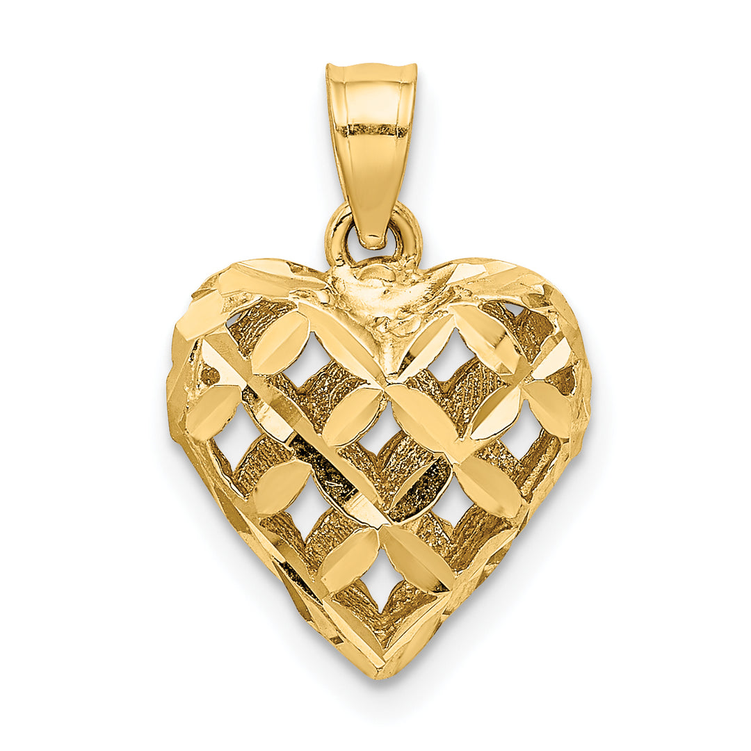 14k Yellow Gold 3-D D.C Filigree Puffed Heart Pendant