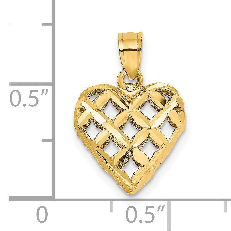 14k Yellow Gold 3-D D.C Filigree Puffed Heart Pendant