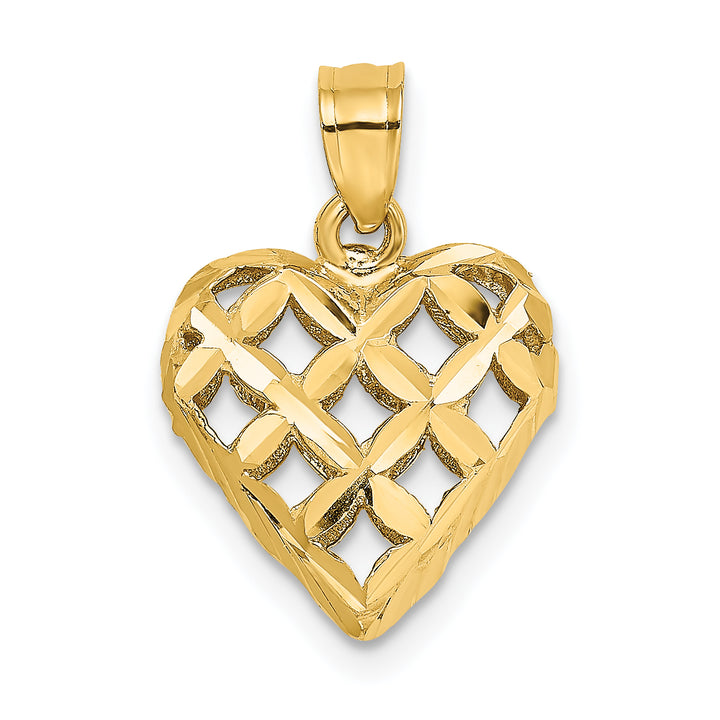 14k Yellow Gold 3-D D.C Filigree Puffed Heart Pendant