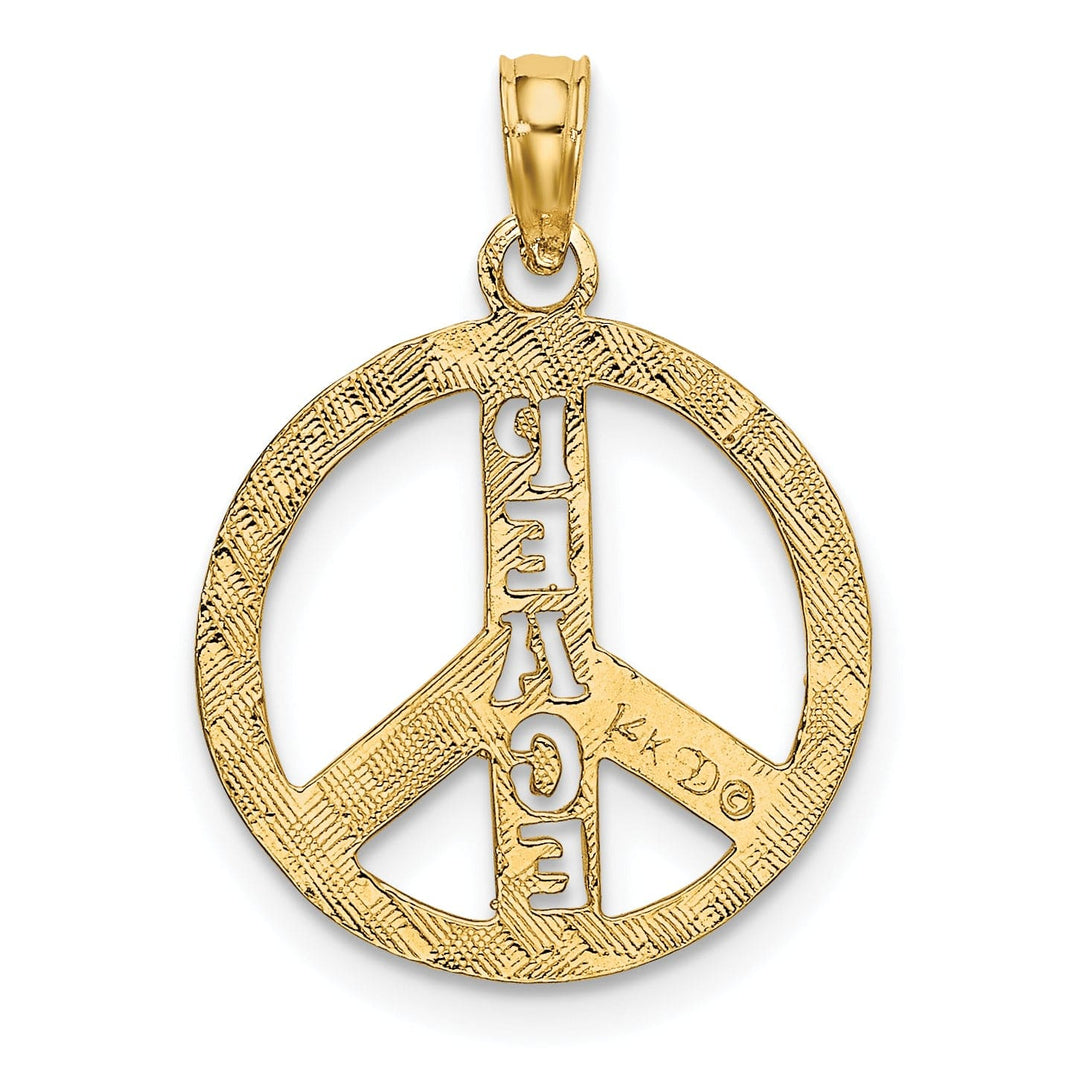 14K Yellow Gold Textured Design PEACE Sign Charm Pendant