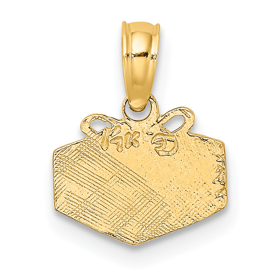 14K Yellow Gold  Wrapped Gift Box Charm Pendant