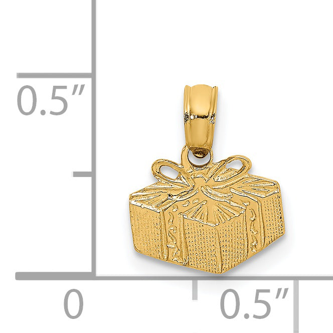 14K Yellow Gold  Wrapped Gift Box Charm Pendant