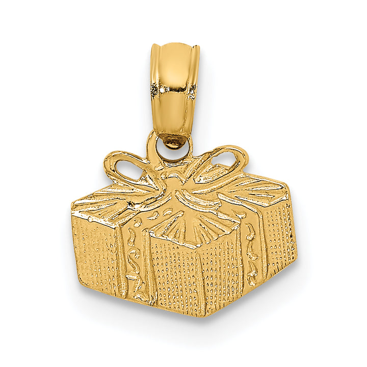 14K Yellow Gold  Wrapped Gift Box Charm Pendant