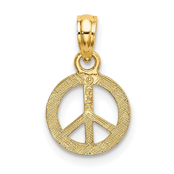 14K Yellow Gold Textured Finish Mini Peace Sign Charm Pendant