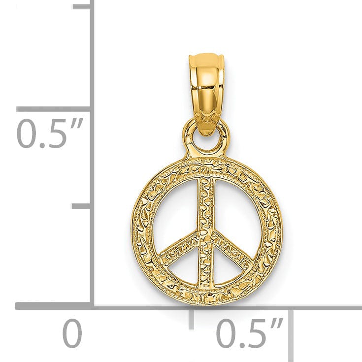 14K Yellow Gold Textured Finish Mini Peace Sign Charm Pendant