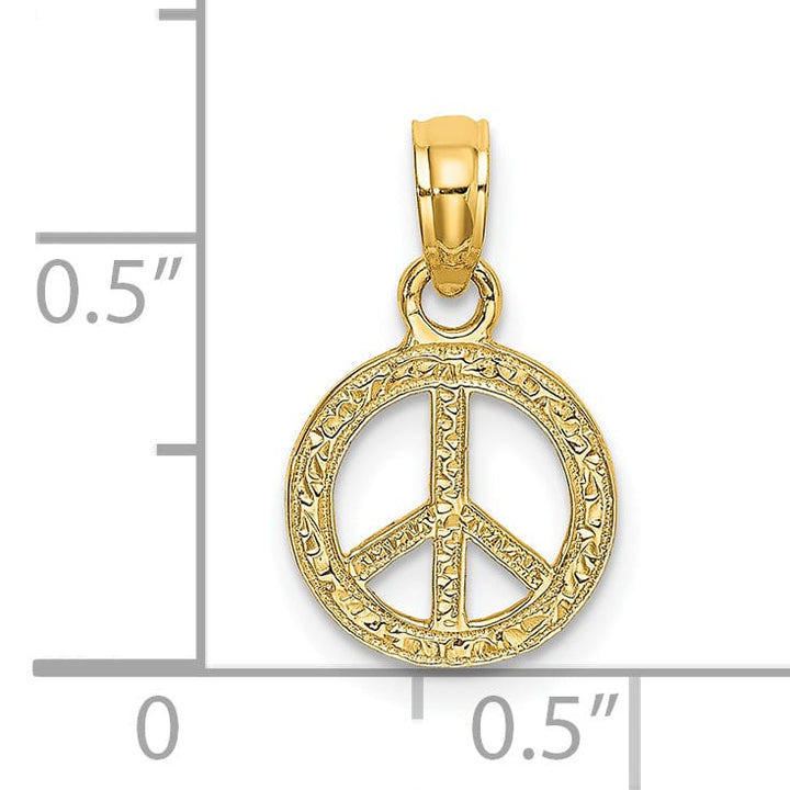 14K Yellow Gold Textured Finish Mini Peace Sign Charm Pendant
