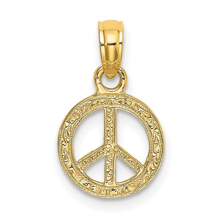 14K Yellow Gold Textured Finish Mini Peace Sign Charm Pendant