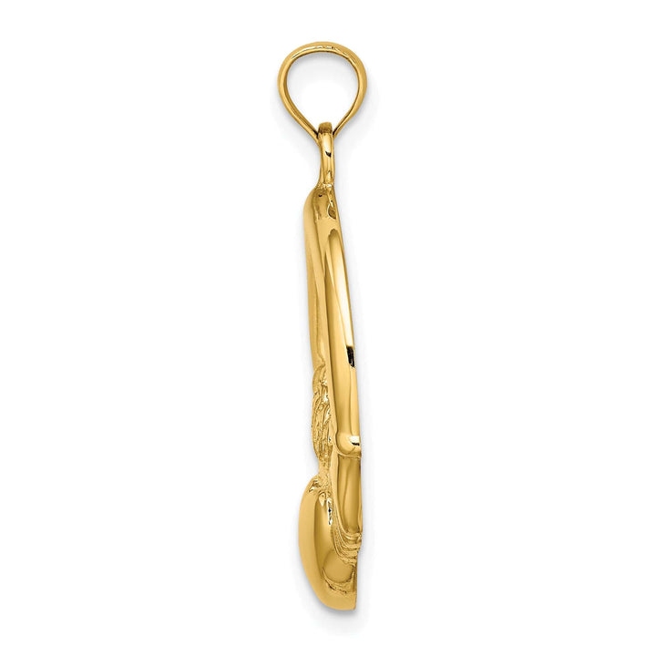 14K Yellow Gold Solid Large Claddagh Heart Design Pendant