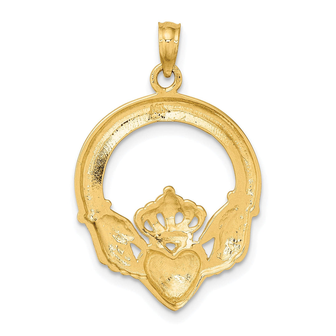 14K Yellow Gold Solid Large Claddagh Heart Design Pendant
