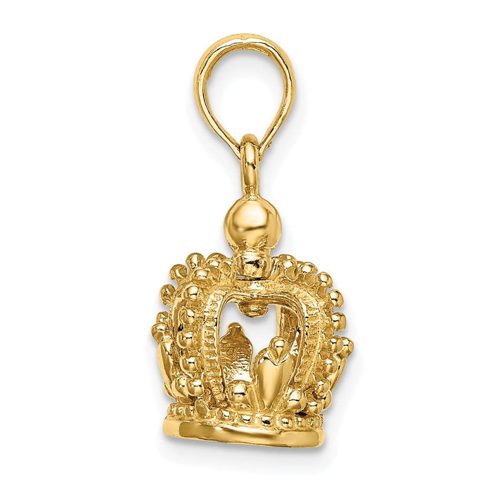 14K Yellow Gold 3-D Beaded Polished Finish Crown Pendant