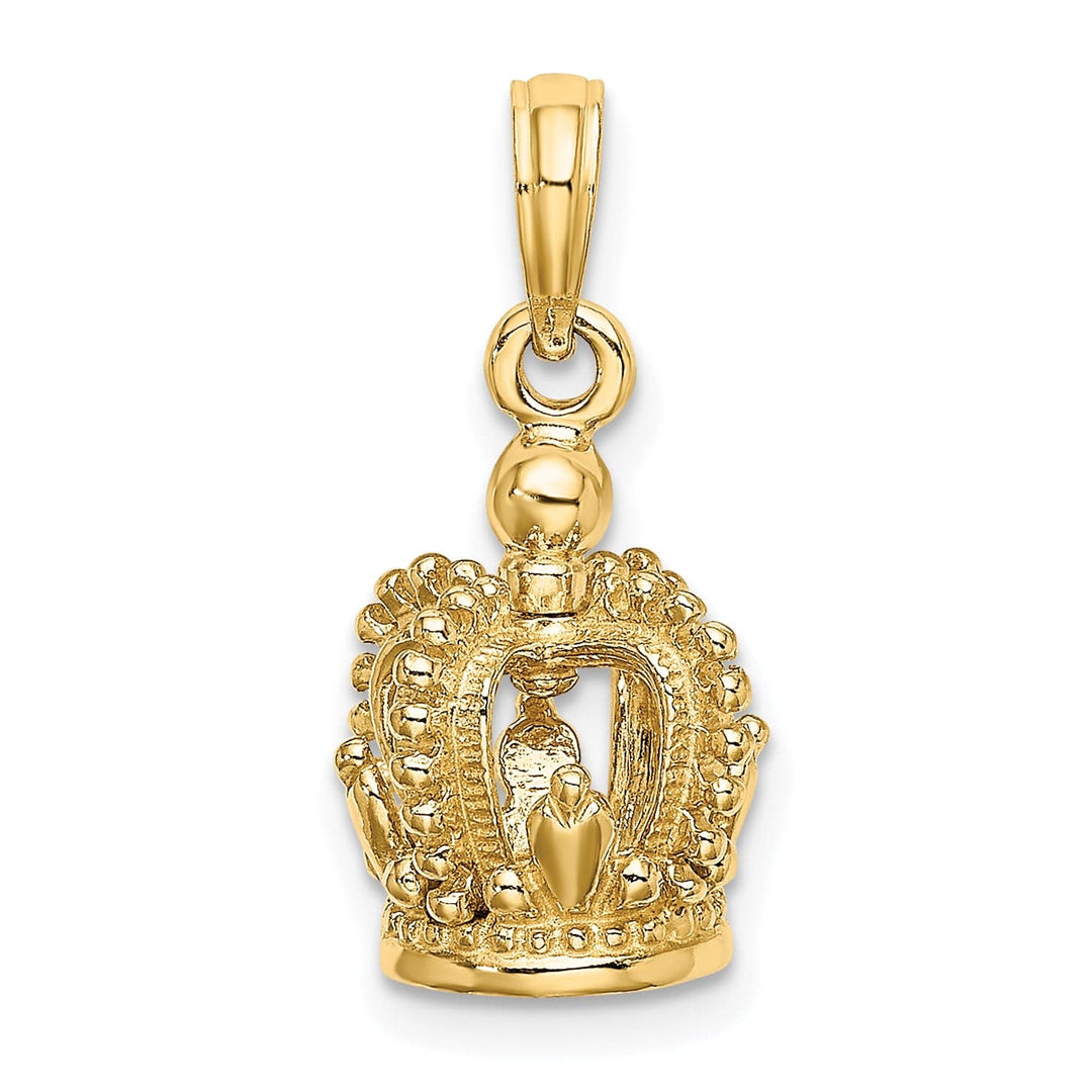 14K Yellow Gold 3-D Beaded Polished Finish Crown Pendant