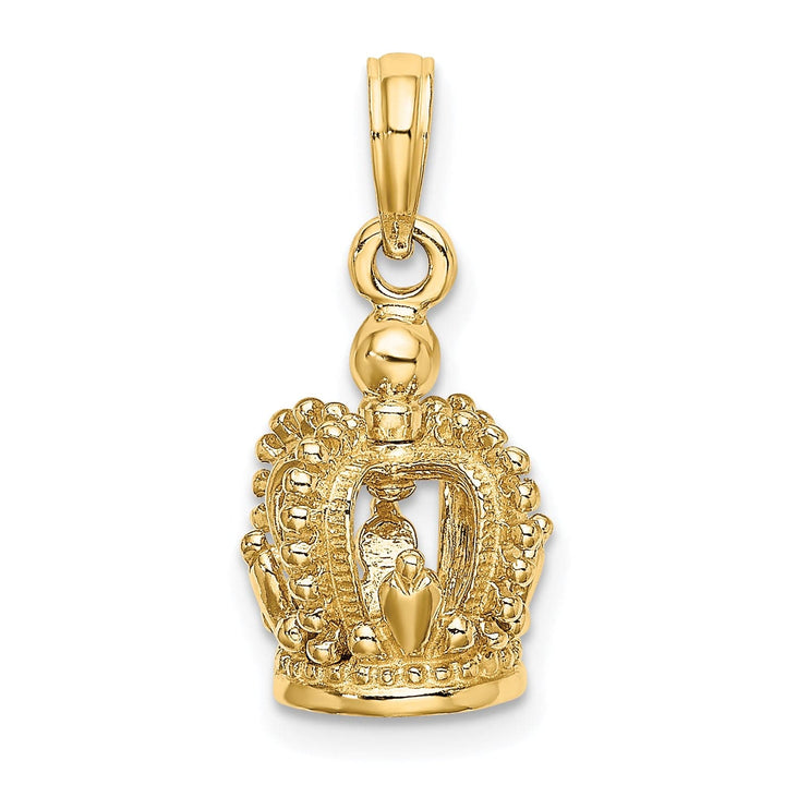 14K Yellow Gold 3-D Beaded Polished Finish Crown Pendant
