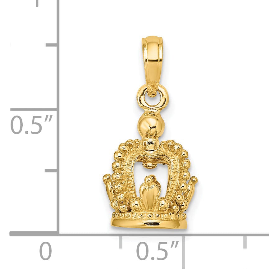 14K Yellow Gold 3-D Beaded Polished Finish Crown Pendant