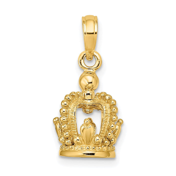 14K Yellow Gold 3-D Beaded Polished Finish Crown Pendant