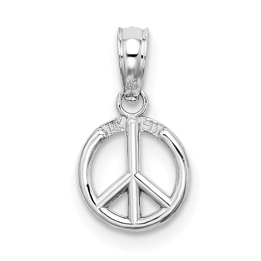 14K White Gold Polished 3-D Peace Symbol Charm Pendant